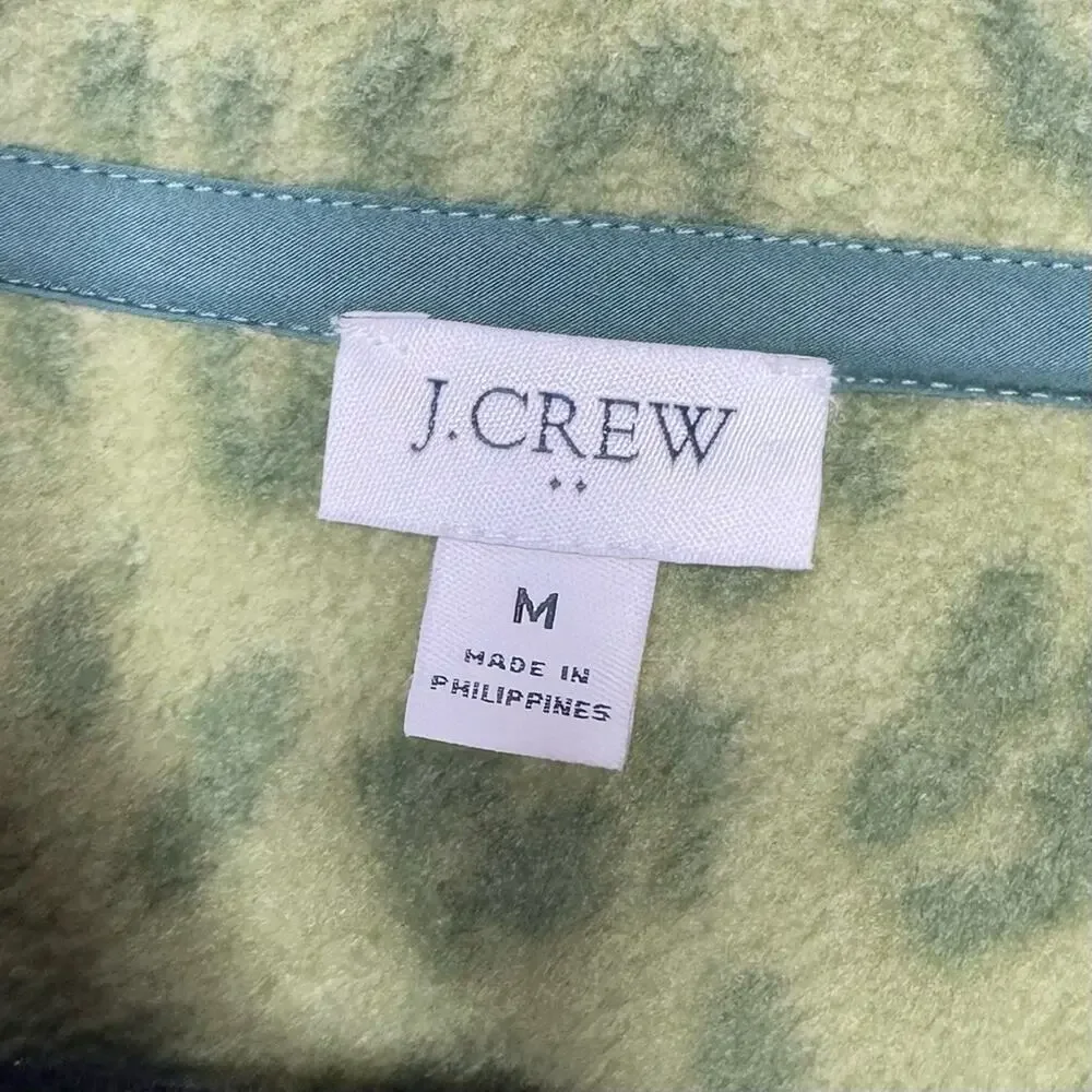 J. CREW / green leopard cheetah quilted button-neck sherpa tunic fleece / M